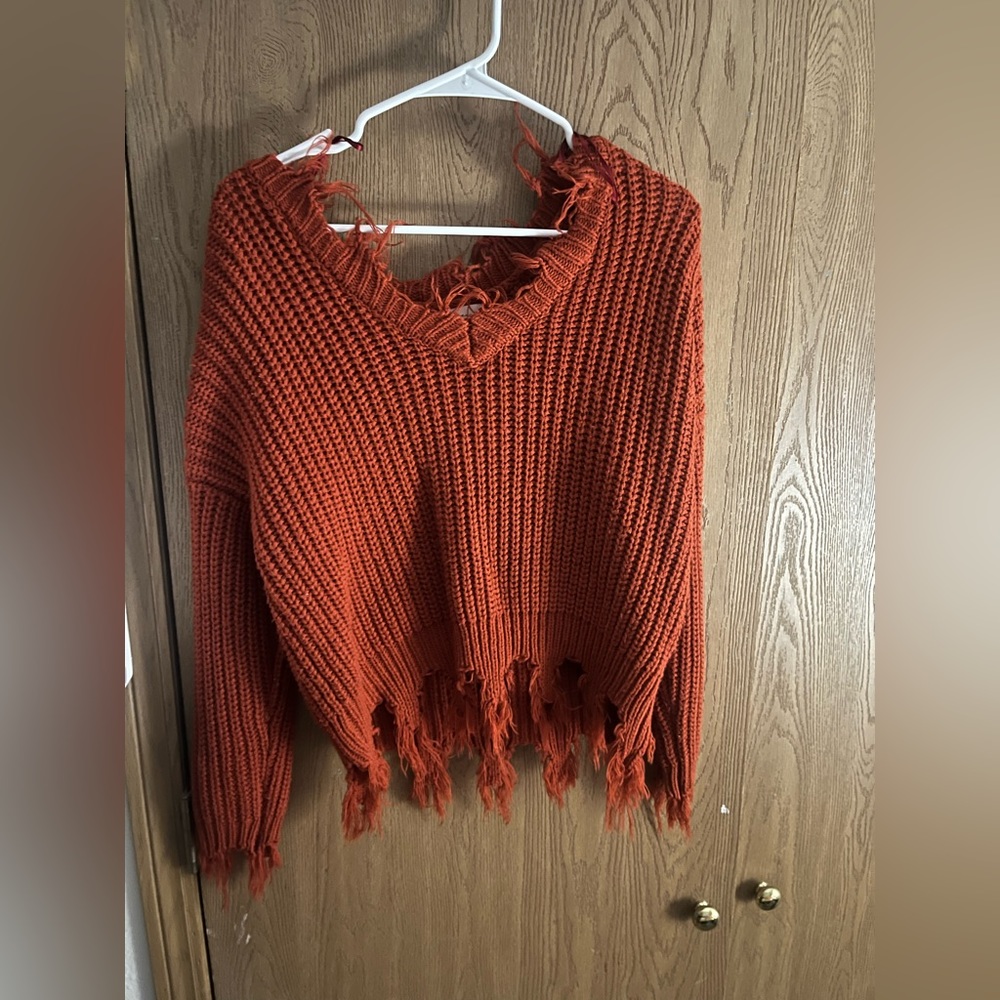 dark red- orangish color sweater, love tree brand, size small
